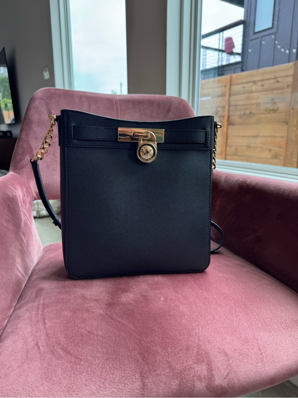 Michael Kors Black Crossbody with Gold-Tone Lock